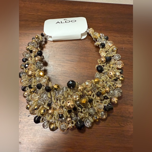 Aldo Jewelry - NEW Aldo Champagne Gold Black Luxurious Ornate Statement Bib Beaded Necklace